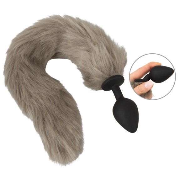 CODA DA VOLPE GRIGIA CON PLUG ANALE IN SILICONE NERO TAGLIA M
