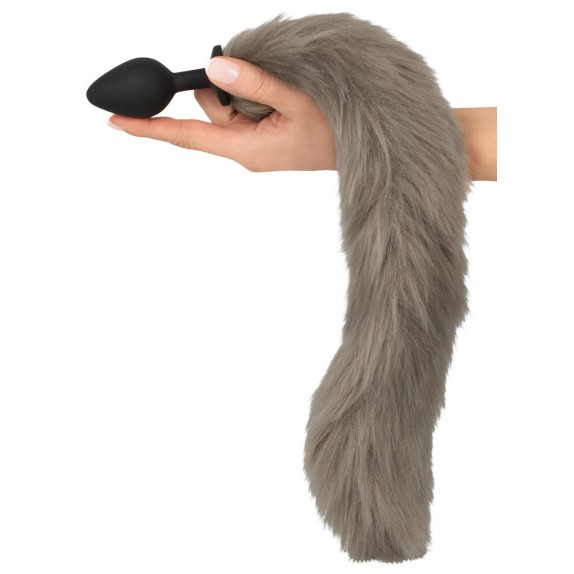 CODA DA VOLPE GRIGIA CON PLUG ANALE IN SILICONE NERO TAGLIA M
