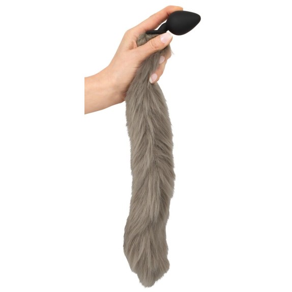 CODA DA VOLPE GRIGIA CON PLUG ANALE IN SILICONE NERO TAGLIA M