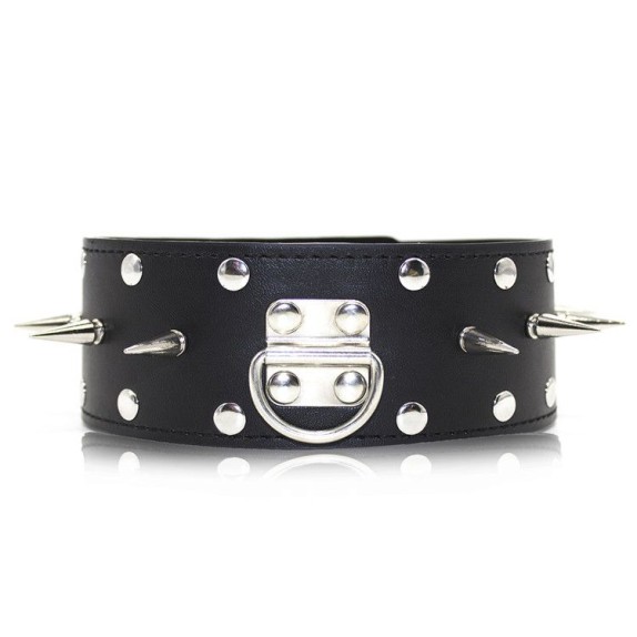 COLLARE CON BORCHIE SPIKES IN ECOPELLE CON GIUINZAGLIO E LUCCHETTO