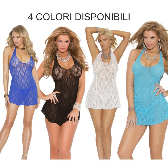 VESTITINO SEXY IN PIZZO TRASPARENTE VARI COLORI PERIZOMA INCLUSO TG UNI