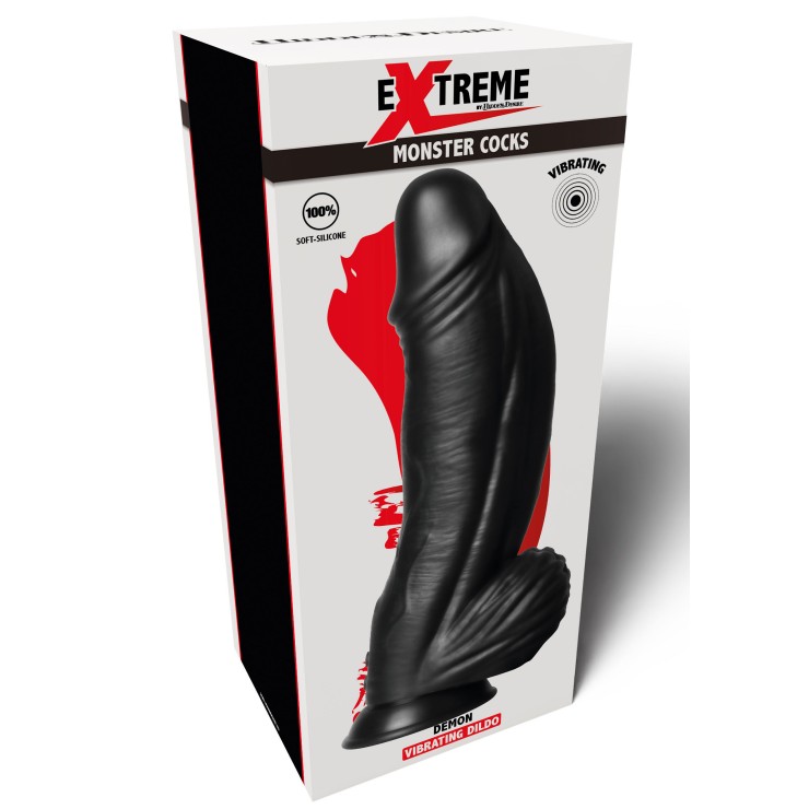 DILDO NERO VIBRANTE 28 CM IN SILICONE CON RILIEVI DEMON... 2