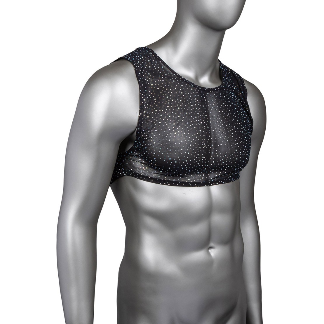 TOP CORTO A RETE CON STRASS PER UOMO CROP TOP...