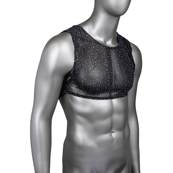 TOP CORTO A RETE CON STRASS PER UOMO CROP TOP CALEXOTICS