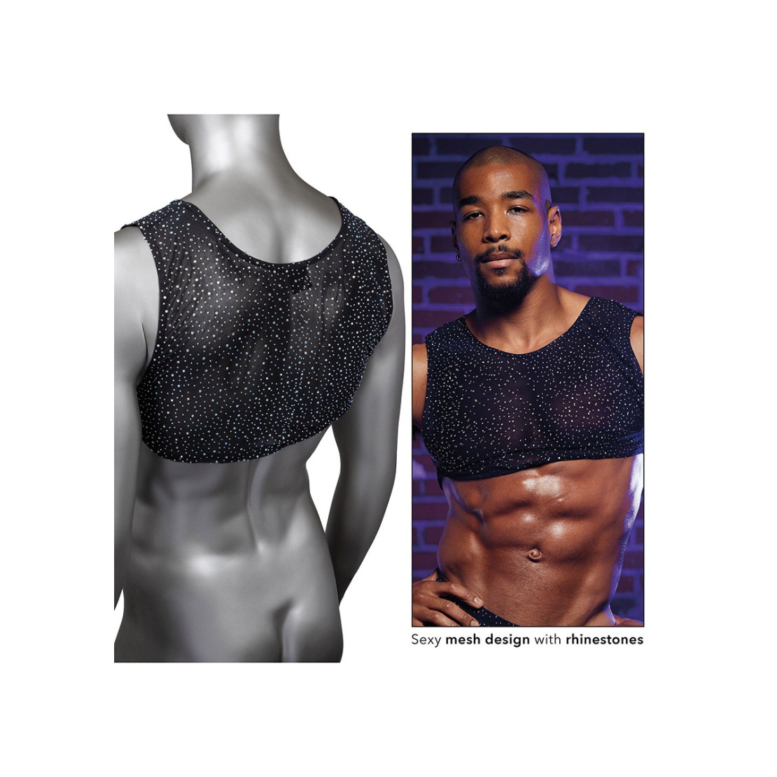TOP CORTO A RETE CON STRASS PER UOMO CROP TOP...