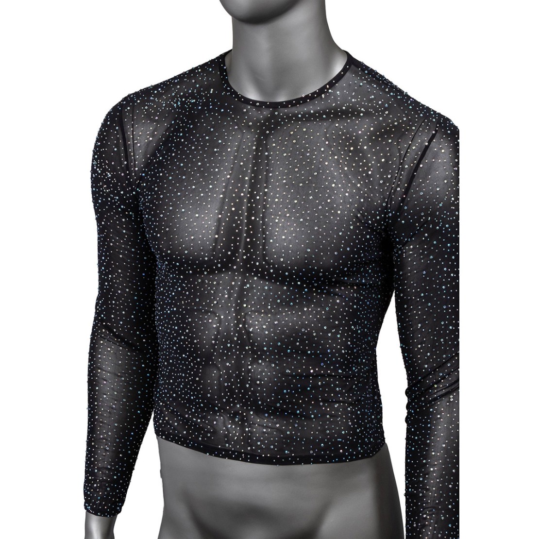 MAGLIA A MANICHE LUNGHE IN MICRORETE CON STRASS...