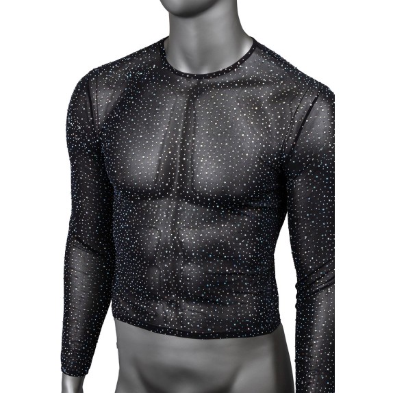 MAGLIA A MANICHE LUNGHE IN MICRORETE CON STRASS PER UOMO CALEXOTICS