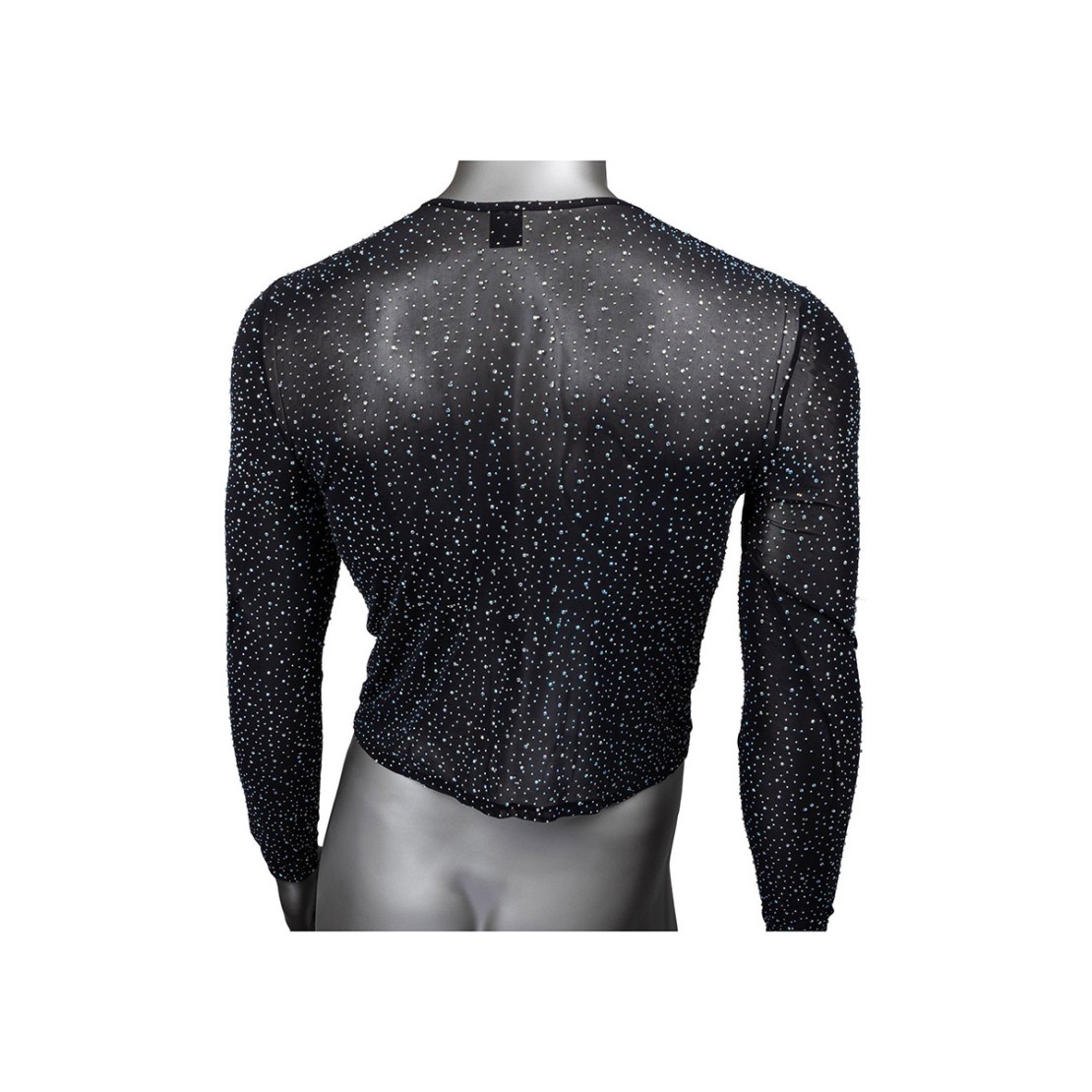 MAGLIA A MANICHE LUNGHE IN MICRORETE CON STRASS...