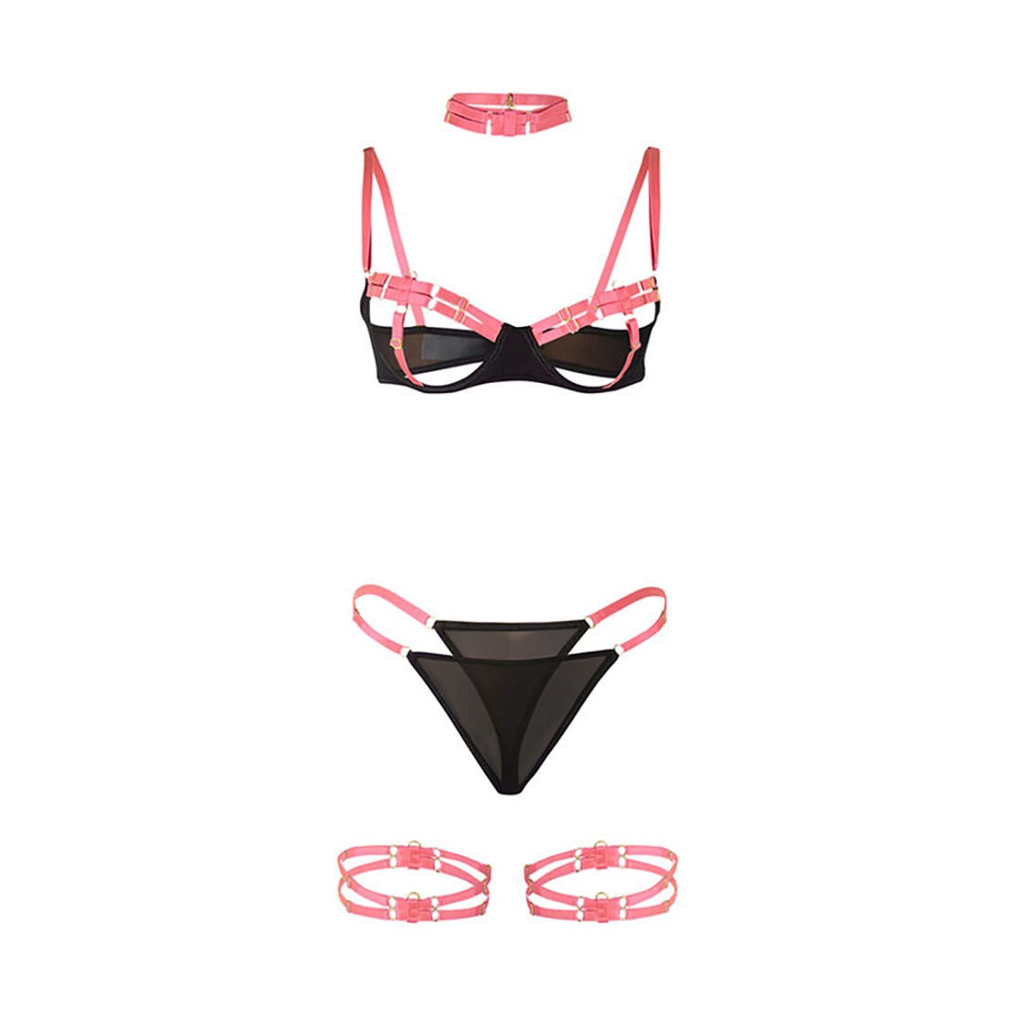 SET 4 PEZZI LINGERIE STILE HARNESS CON...