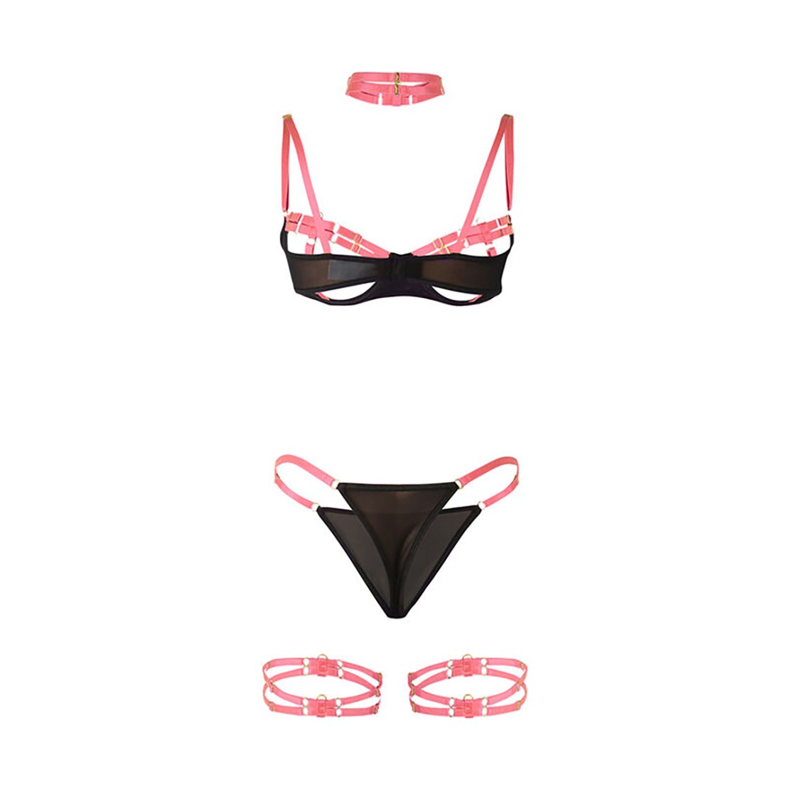 SET 4 PEZZI LINGERIE STILE HARNESS CON...
