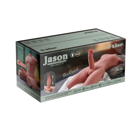 MEZZO BUSTO REALISTICO DI UOMO CON PENE A SPINTA IN SILICONE JASON