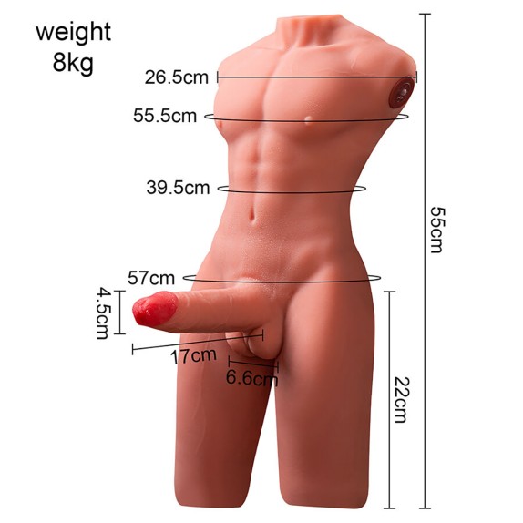MEZZO BUSTO REALISTICO DI UOMO CON PENE A SPINTA IN SILICONE JASON