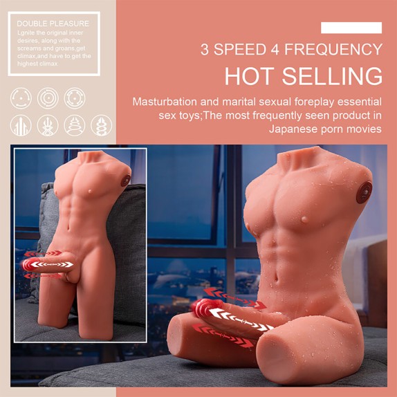 MEZZO BUSTO REALISTICO DI UOMO CON PENE A SPINTA IN SILICONE JASON