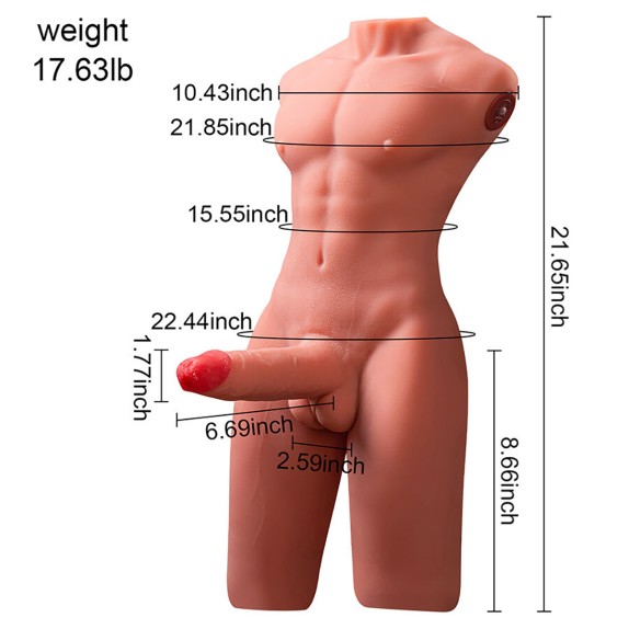 MEZZO BUSTO REALISTICO DI UOMO CON PENE A SPINTA IN SILICONE JASON