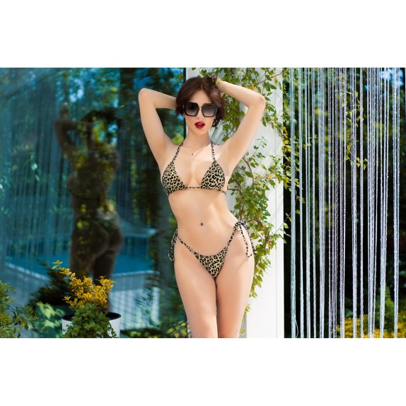 COSTUME 3 PEZZI BIKINI SEXY DONNA STRING E PERIZOMA LEOPARDATO CHILIROSE