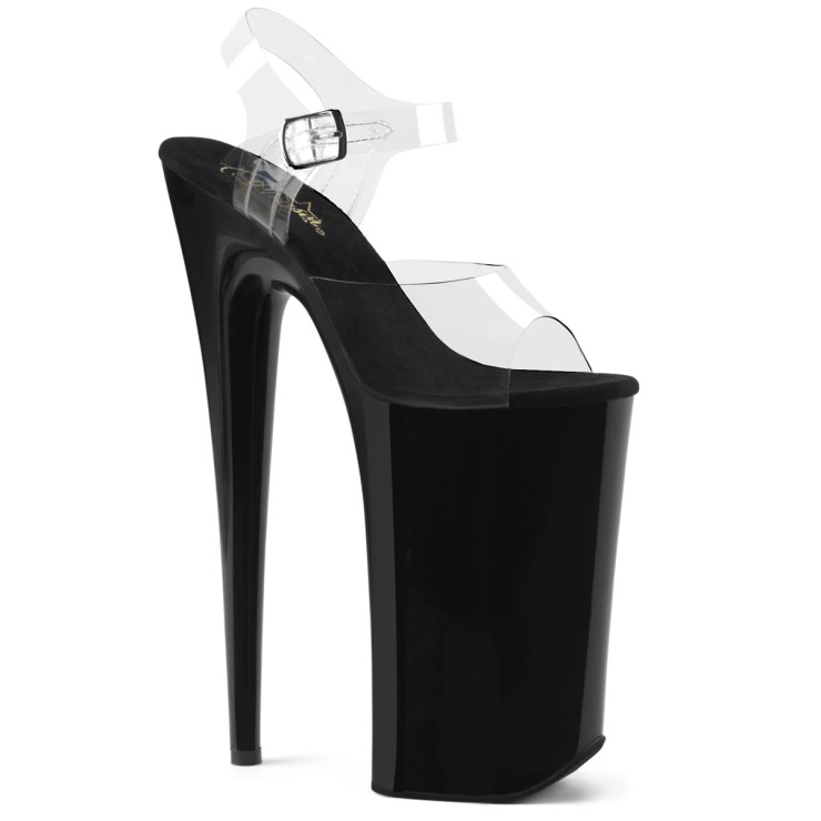 SANDALO SEXY NERO E TRASPARENTE CON CINTURINO TACCO 25 CM