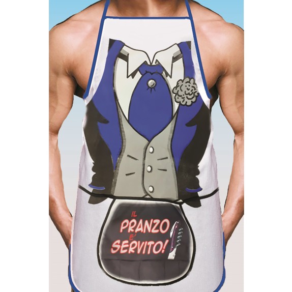 GREMBIULE SEXY PER UOMO CON SCRITTA IL PRANZO E’ SERVITO