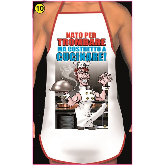 GREMBIULE SEXY PER UOMO CON CHEF E SCRITTA NATO PER TROMBARE
