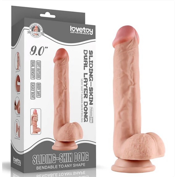 FALLO REALISTICO CON TESTICOLI VENTOSA E PELLE MOBILE SLIDING SKIN 9"