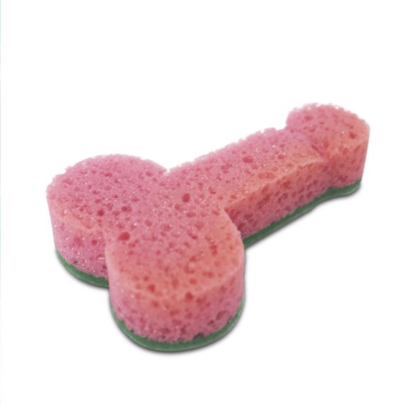 SPUGNA ROSA PER LAVARE I PIATTI A FORMA DI PENE CON LATO ABRASIVO
