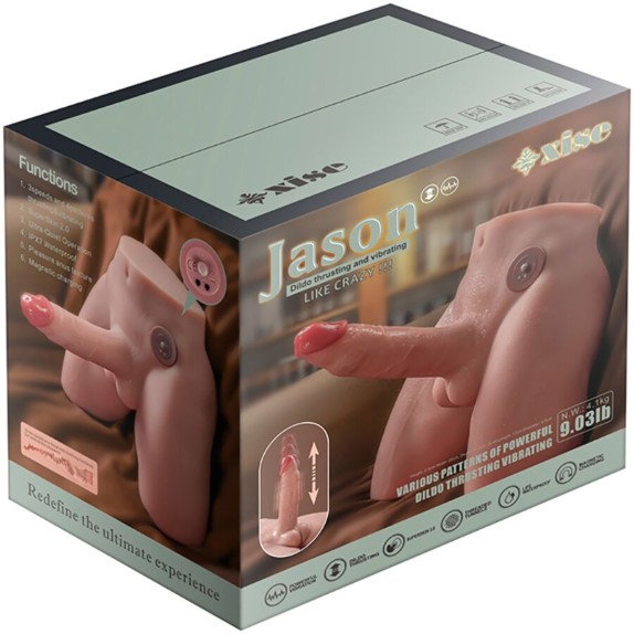 BACINO MEZZO BUSTO DI UOMO CON PENE 17 CM A SPINTA SU E GIU' IN SILICONE JASON XISE