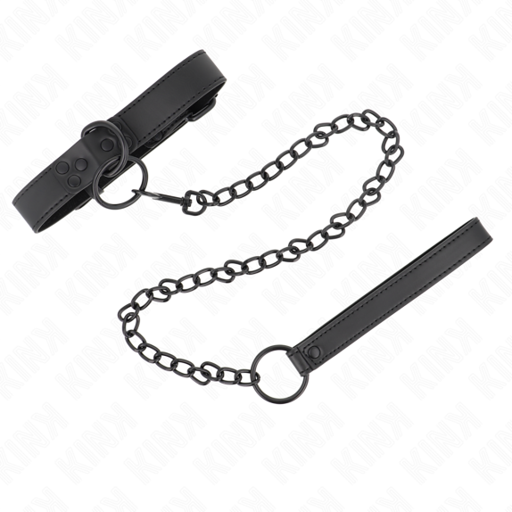 COLLARE REGOLABILE IN SIMILPELLE OPACA NERA CON GUINZAGLIO DA 65 CM