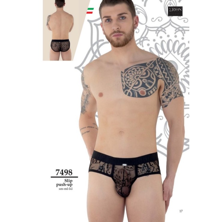 SLIP PUSH-UP SEXY PER UOMO TRASPARENTE TRAMA RICAMATA...