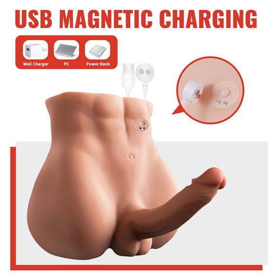BACINO MEZZO BUSTO DI UOMO CON PENE 18 CM A SPINTA IN SILICONE BARTLETT XISE