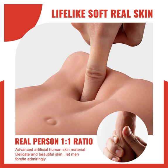 BACINO MEZZO BUSTO DI UOMO CON PENE 18 CM A SPINTA IN SILICONE BARTLETT XISE