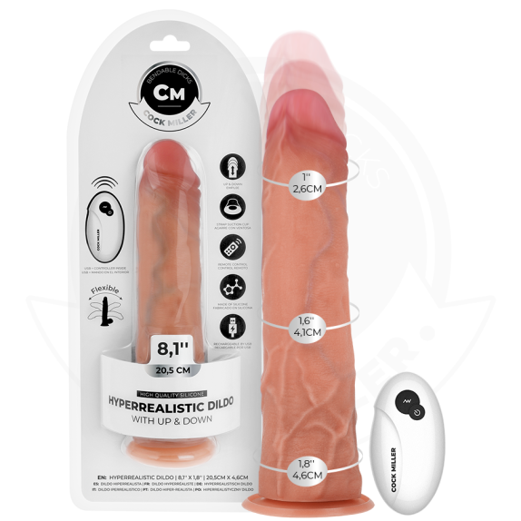 DILDO IPER REALISTICO 20,5 CM CON MOVIMENTO A SPINTA, VIBRAZIONE E TELECOMANDO