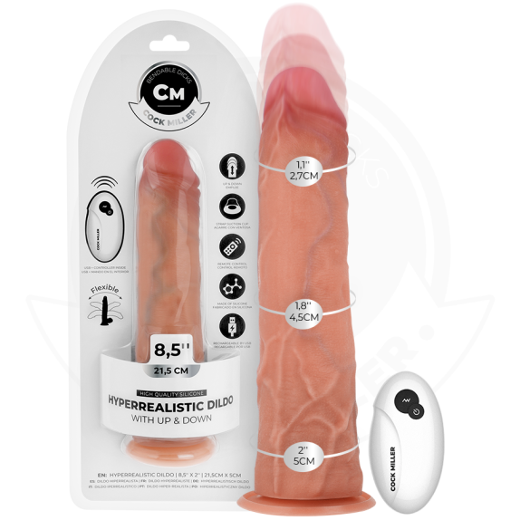 DILDO IPER REALISTICO 21,5 CM CON MOVIMENTO A SPINTA, VIBRAZIONE E TELECOMANDO