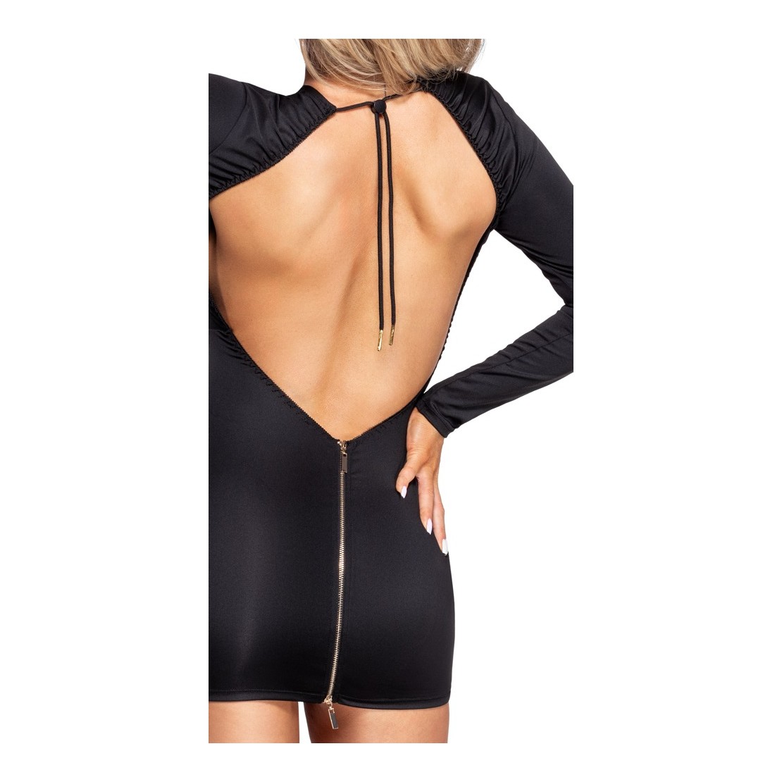 MINI ABITO NERO PER DONNA CON MANICA LUNGA E...