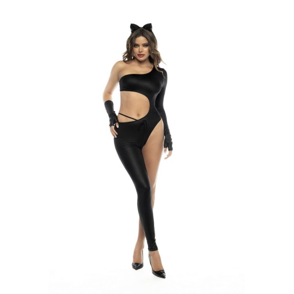 COSTUME 4 PEZZI TRAVESTIMENTO DA PANTERA SEXY TUTA ASIMMETRICA