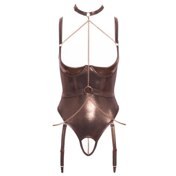 GUEPIERE APERTA SEXY COLOR ORO BRONZO CON CATENELLE E REGGICALZE REMOBIVILI