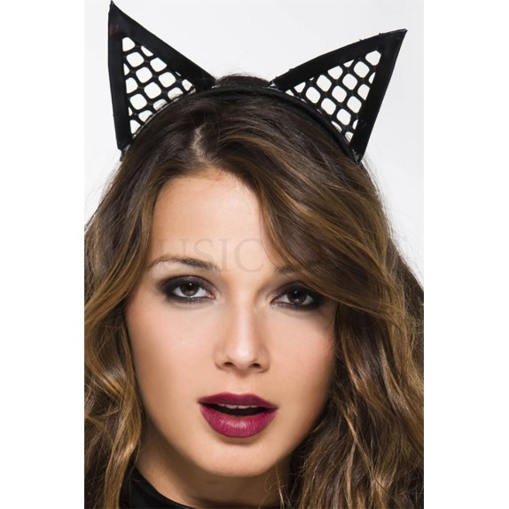 CERCHIETTO SEXY CON ORECCHIE DA GATTO A RETE IN VERNICE E TESSUTO MUSIC LEGS