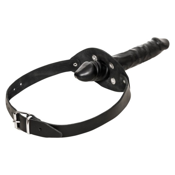 GAG MORSO COSTRITTIVO CON DILDO DOPPIO IN PELLE E LATTICE ZADO