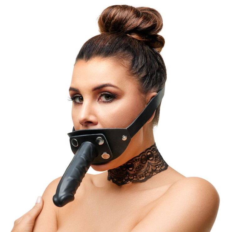 GAG MORSO COSTRITTIVO CON DILDO DOPPIO IN PELLE E LATTICE... 2