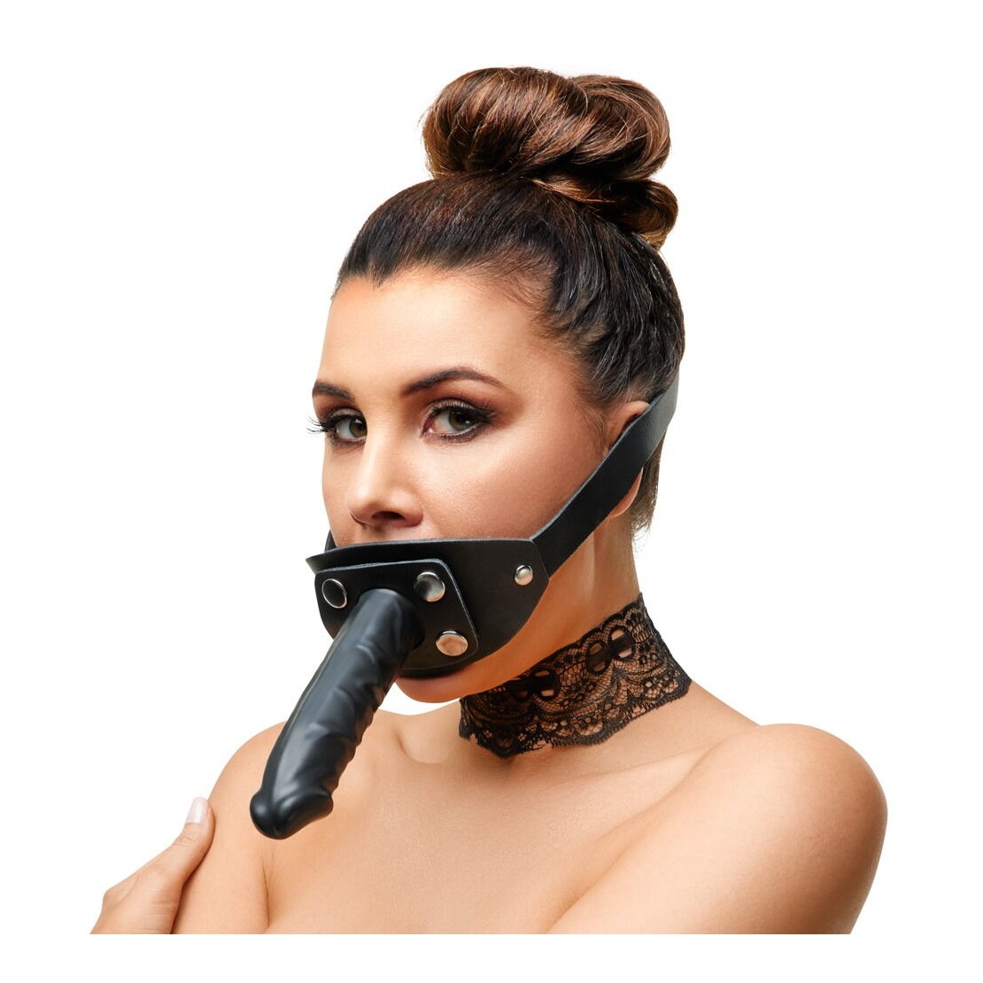GAG MORSO COSTRITTIVO CON DILDO DOPPIO IN PELLE...