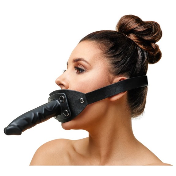 GAG MORSO COSTRITTIVO CON DILDO DOPPIO IN PELLE E LATTICE ZADO