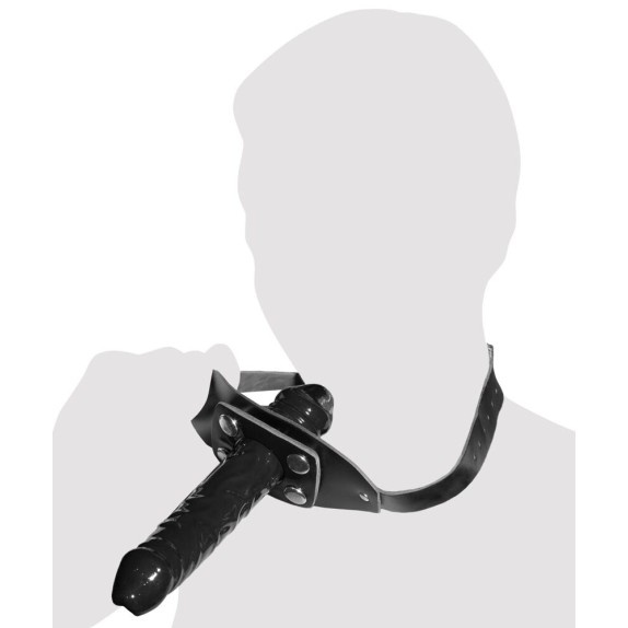 GAG MORSO COSTRITTIVO CON DILDO DOPPIO IN PELLE E LATTICE ZADO