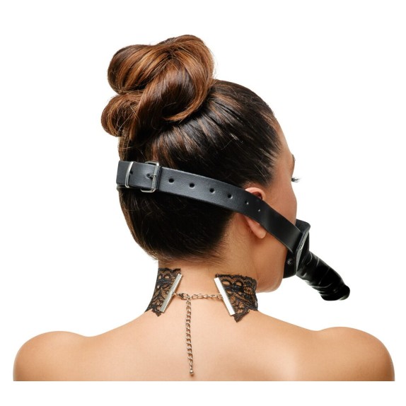GAG MORSO COSTRITTIVO CON DILDO DOPPIO IN PELLE E LATTICE ZADO