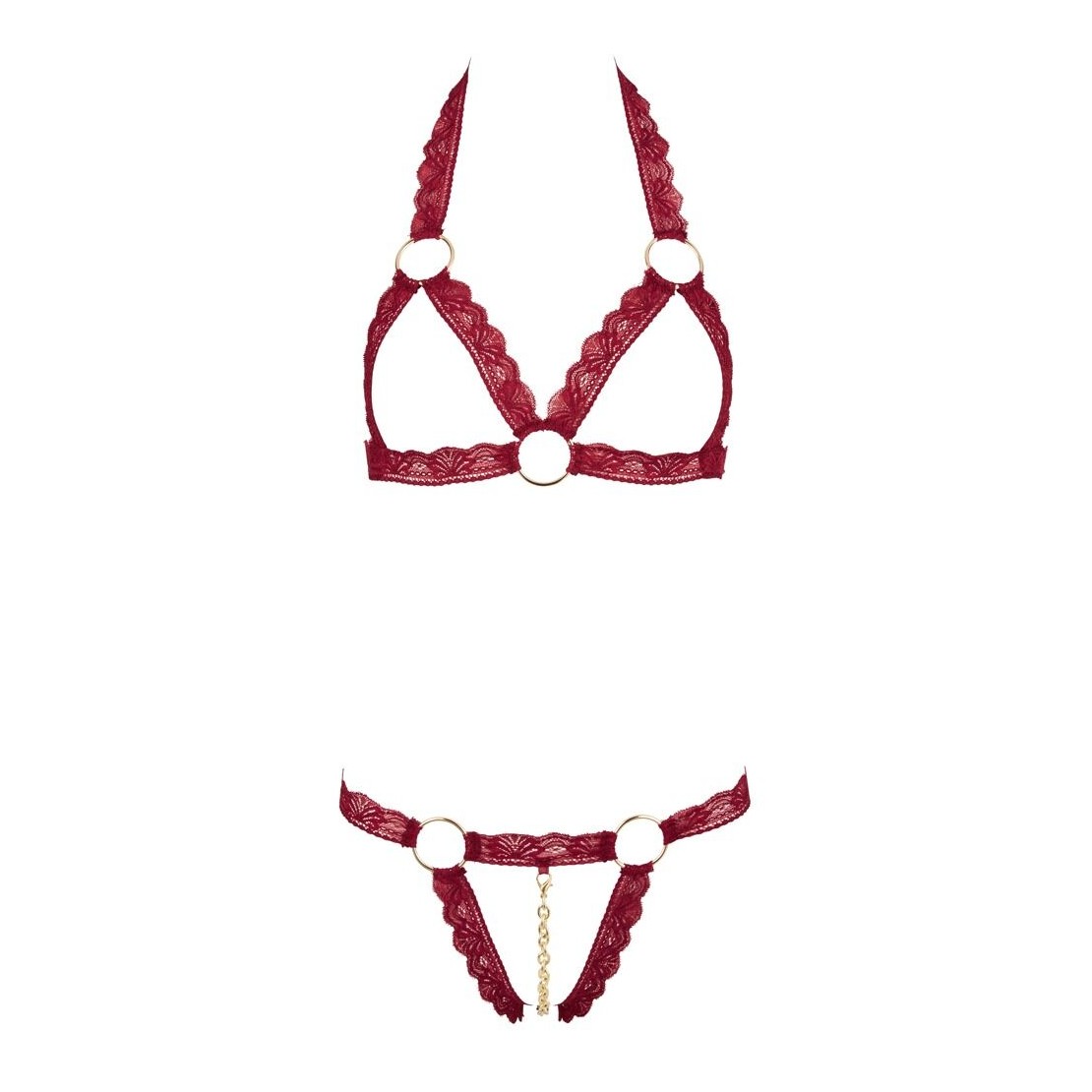 COMPLETO DUE PEZZI IN PIZZO ROSSO APERTO CON...