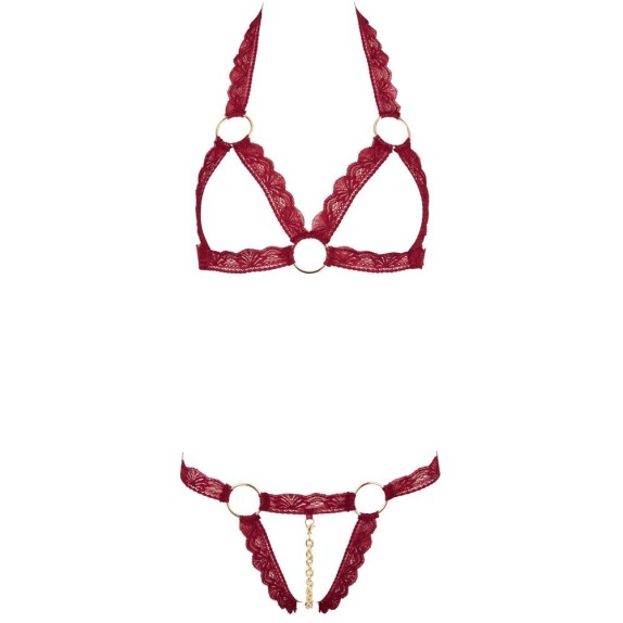 COMPLETO DUE PEZZI IN PIZZO ROSSO APERTO CON CATENA STACCABILE COTTELLI