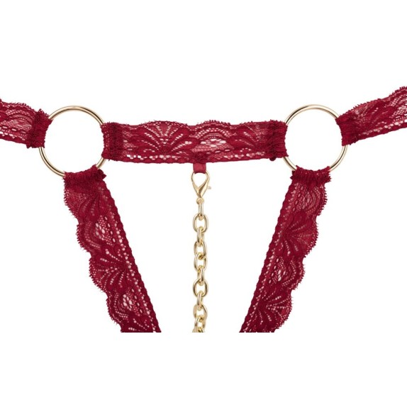 COMPLETO DUE PEZZI IN PIZZO ROSSO APERTO CON CATENA STACCABILE