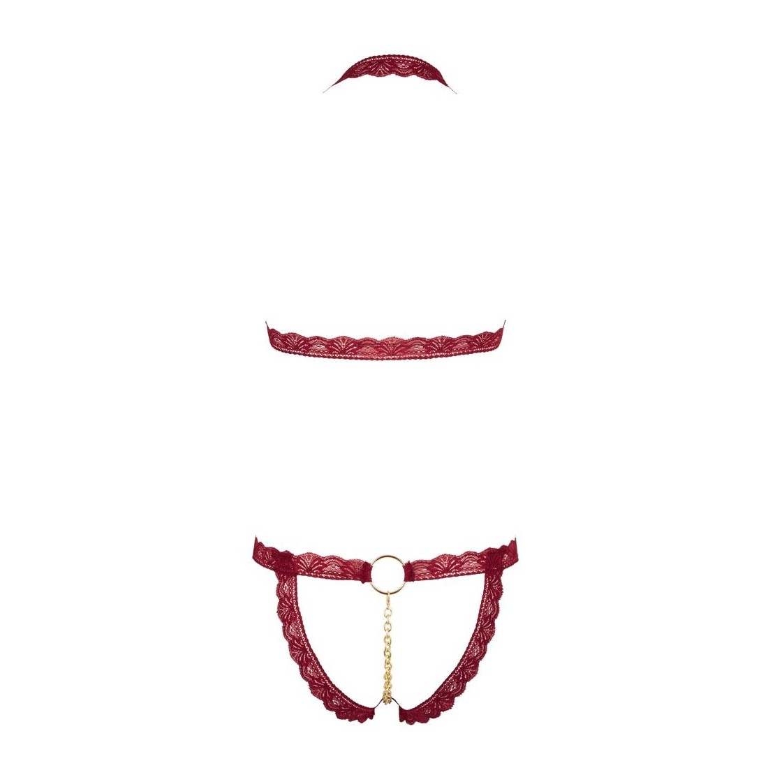 COMPLETO DUE PEZZI IN PIZZO ROSSO APERTO CON...