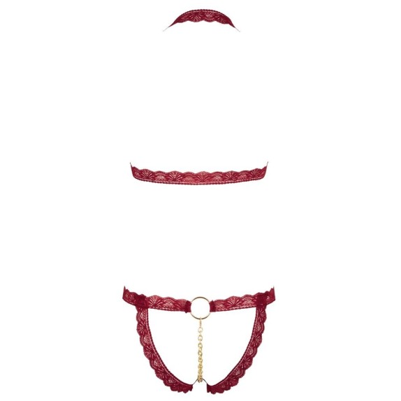 COMPLETO DUE PEZZI IN PIZZO ROSSO APERTO CON CATENA STACCABILE COTTELLI