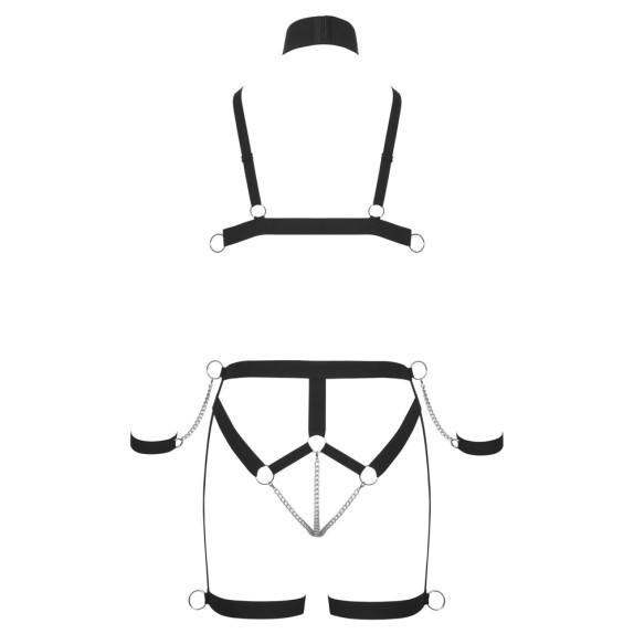 SET HARNESS 4 PEZZI PER DONNA COMPLETO INTIMO CON CATENELLE E MANETTE