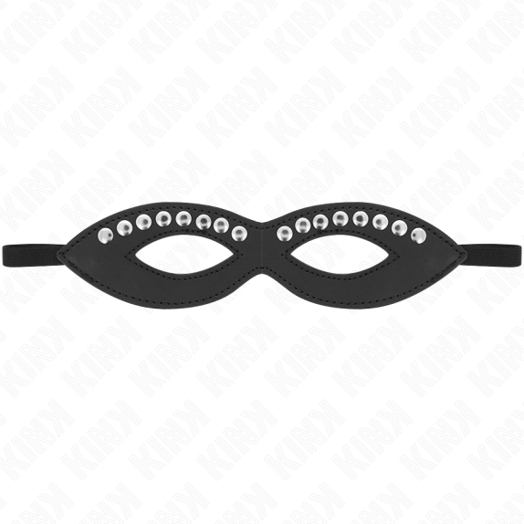 MASCHERA SEXY IN ECOPELLE CON BORCHIE ARGENTATE E ELASTICO 20,5 x 5,5 CM