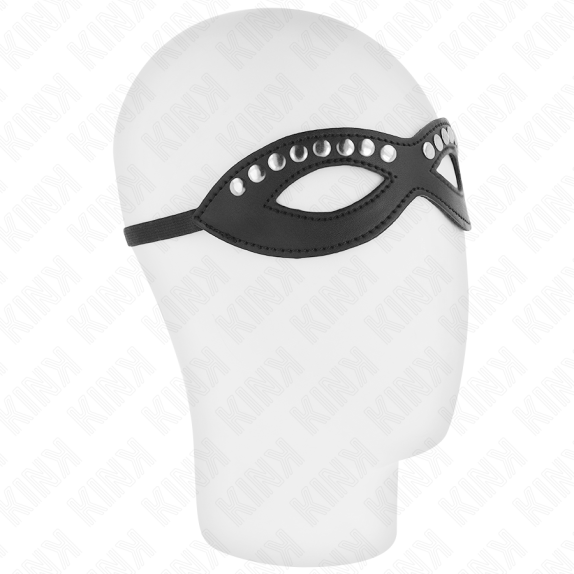 MASCHERA SEXY IN ECOPELLE CON BORCHIE ARGENTATE E ELASTICO