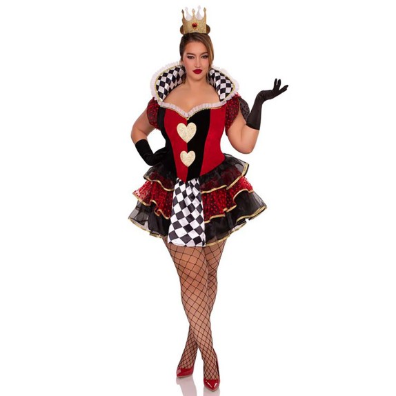COSTUME 2 PZ TRAVESTIMENTO REGINA DI CUORI TAGLIA GRANDE